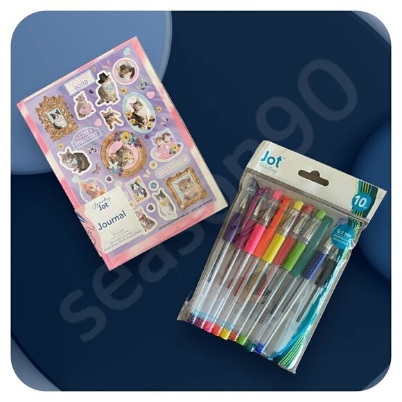 JOT 5x7 Journal w "Feline Good CATS" Sticker Pack / JOT 10-Pc Gel Pens SET - Picture 1 of 9